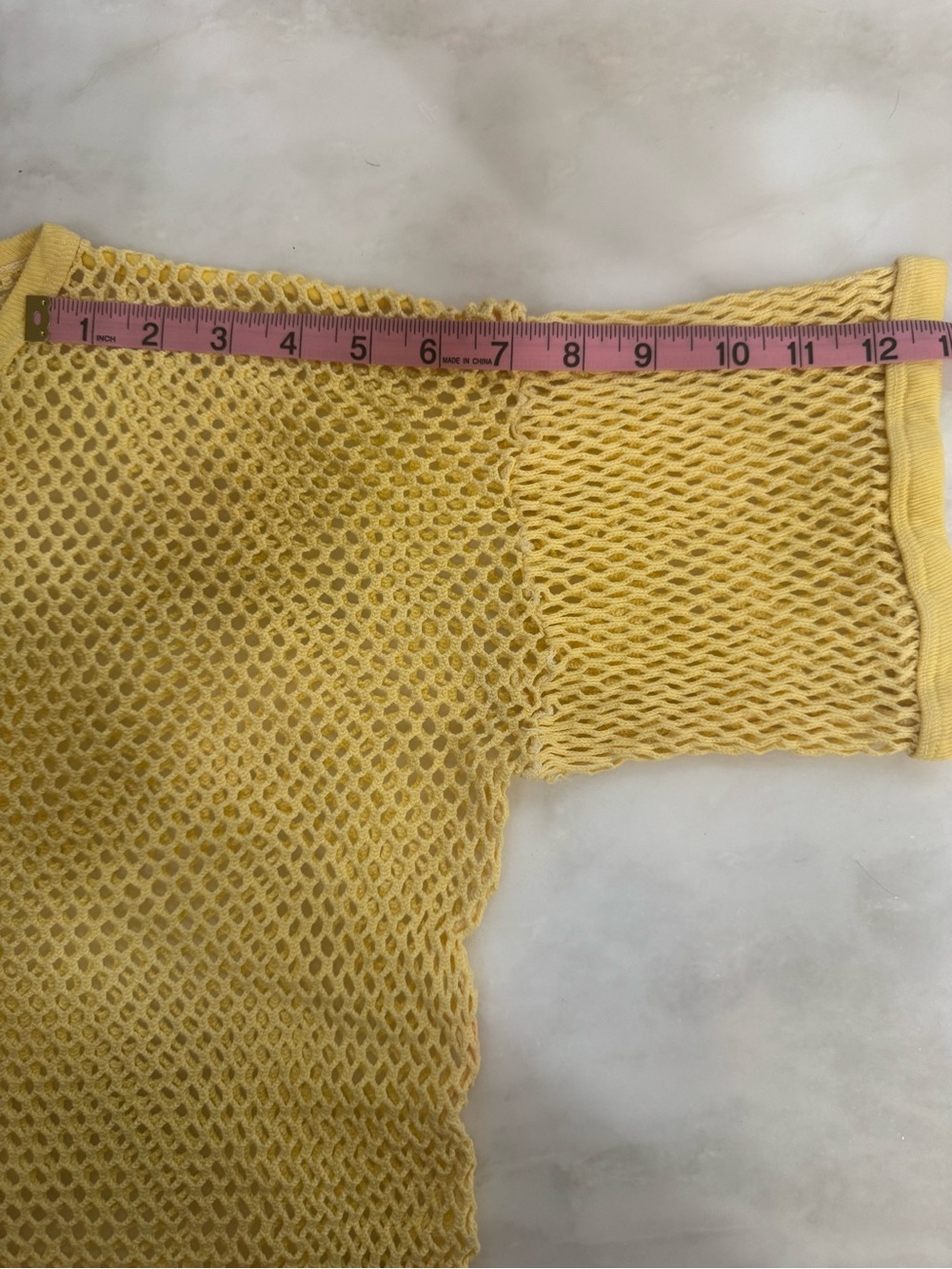 Vintage 90s Yellow Fishnet Open Knit Mesh Top Crochet Coverup Mediums - Picture 3 of 5
